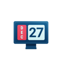 December Calendar Icon 3D Illustration with Desktop Monitor Date December 27 png