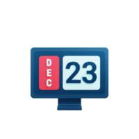 ilustração 3d de ícone de calendário de dezembro com data de monitor de desktop 23 de dezembro png