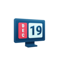 December Calendar Icon 3D Illustration with Desktop Monitor Date December 19 png