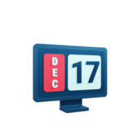 December Calendar Icon 3D Illustration with Desktop Monitor Date December 17 png