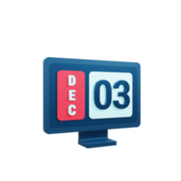 December Calendar Icon 3D Illustration with Desktop Monitor Date December 03 png