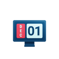 December Calendar Icon 3D Illustration with Desktop Monitor Date December 01 png