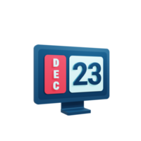 December Calendar Icon 3D Illustration with Desktop Monitor Date December 23 png