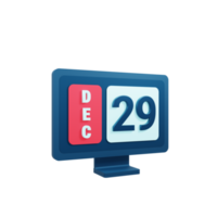 ilustração 3d de ícone de calendário de dezembro com data de monitor de desktop 29 de dezembro png