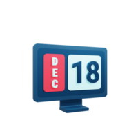 icono de calendario de diciembre ilustración 3d con monitor de escritorio fecha 18 de diciembre png