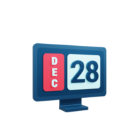 December Calendar Icon 3D Illustration with Desktop Monitor Date December 28 png
