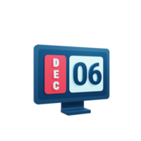 December Calendar Icon 3D Illustration with Desktop Monitor Date December 06 png