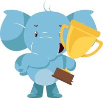 Elephant with trophy, illustration, vector on white background.