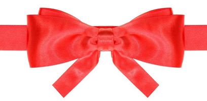 symmetric red bow with square cut ends on ribbon photo