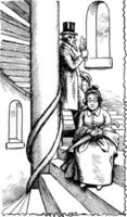 hombre y mujer en escalera, ilustración vintage vector