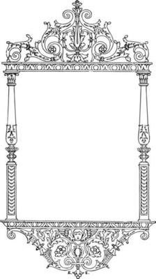 Baroque Style Border have a face in the bottom, vintage engraving.