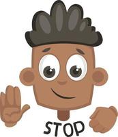 Boy showing stop sign, illustration, vector on white background.