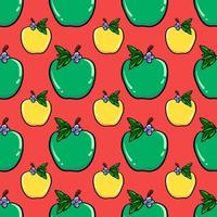 Apples pattern, seamless pattern on red background. vector