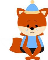 Sad little fox, illustration, vector on white background.