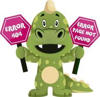 Green dragon is holding error sign, illustration, vector on white background.