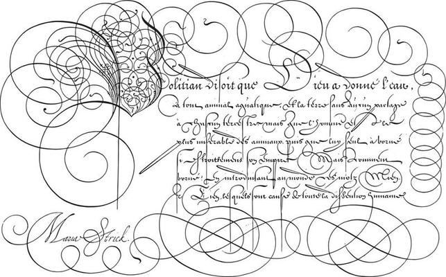 Writing example with capital P, vintage illustration.