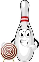 Bowling pin with target, illustration, vector on white background.
