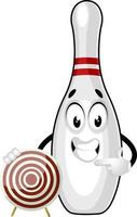 Bowling pin with target, illustration, vector on white background.