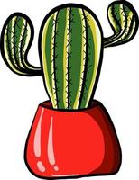 Cactus in red pot, illustration, vector on white background.