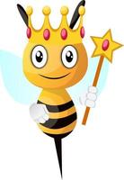 Bee wearing crown, illustration, vector on white background.