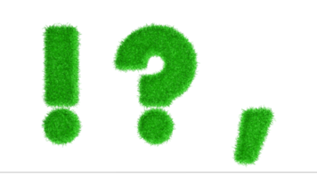 exclamación, signo de interrogación y coma caracteres especiales representación 3d, alfabetos de concienciación sobre el cambio climático, naturaleza png