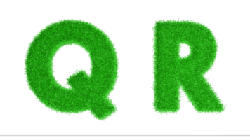 qr letras de hierba representación 3d, alfabetos de concienciación sobre el cambio climático, naturaleza
