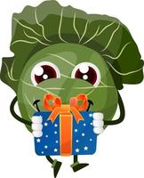 Cabbage with a gift, illustration, vector on white background.