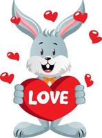 Bunny in love, illustration, vector on white background.