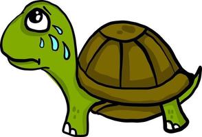 Green turtle crying, illustration, vector on white background.