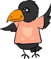 Happy crow wearing a pink t-shirt, illustration, vector on white background.