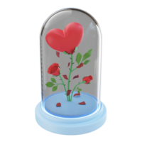 Rendu 3d coeur fleur en verre saint valentin png