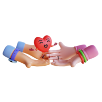 Rendu 3d main couple avec coeur saint valentin png