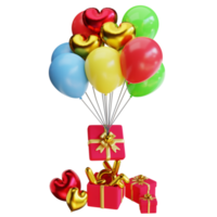 3D Render regalo de San Valentín con globos png