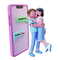 2d render couple celebrating valentine's with phone png