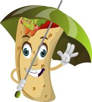 Burrito with umbrella, illustration, vector on white background.