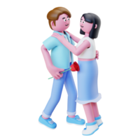 3d render couple celebrating valentine's day with flower png