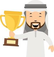 Arab with trophy, illustration, vector on white background.