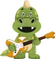 Green dragon is playing guitar, illustration, vector on white background.