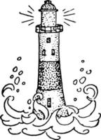 Lighthouse, Lighthouse in the water, vintage illustration vector