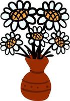 Daisy in vase, illustration, vector on white background.