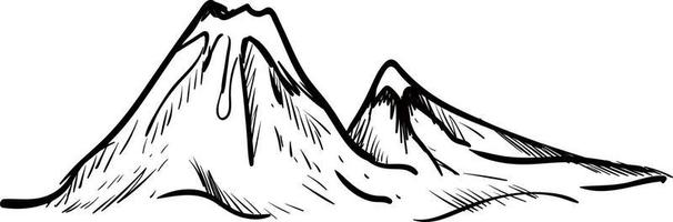 Mountain drawing, illustration, vector on white background.