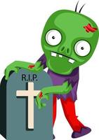 Zombie at grave, illustration, vector on white background.