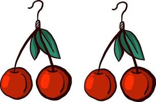 Red cherries earrings , illustration, vector on white background