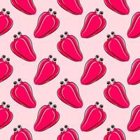 Pepper with eyes, seamless pattern on light pink background. vector