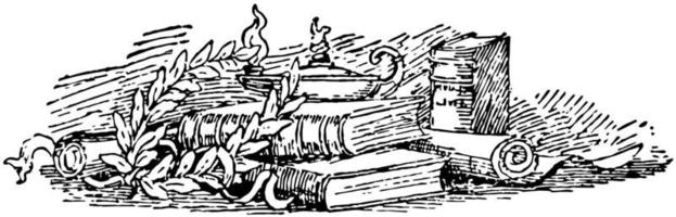 Books and scrolls are in this image, vintage engraving. vector