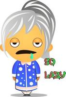 Grandma feeling lazy, illustration, vector on white background.