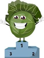 Cabbage is standing on the winner stand, illustration, vector on white background.