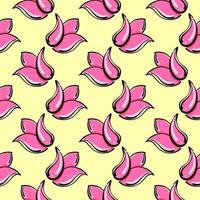 Pretty pink flower,seamless pattern on yellow background. vector