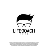 nerd, geek coach, Cartoon face smart boy with glasses. Icons for education, gaming, technological or scientific applications and sites.Cartoon face smart boy with glasses. logo design vector