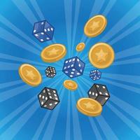 Flying Dices and Gold Coins Illustration. Jackpot Winner Concept vector